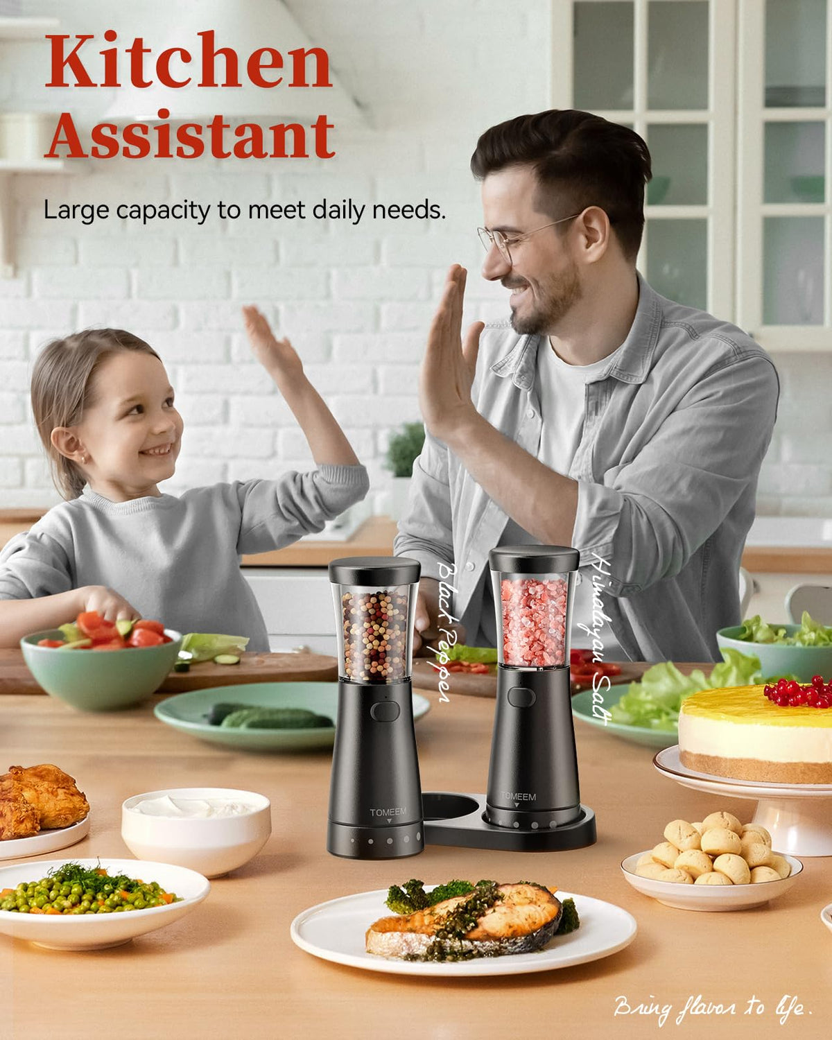 TOMEEM one-touch operation makes seasoning quick and effortless.