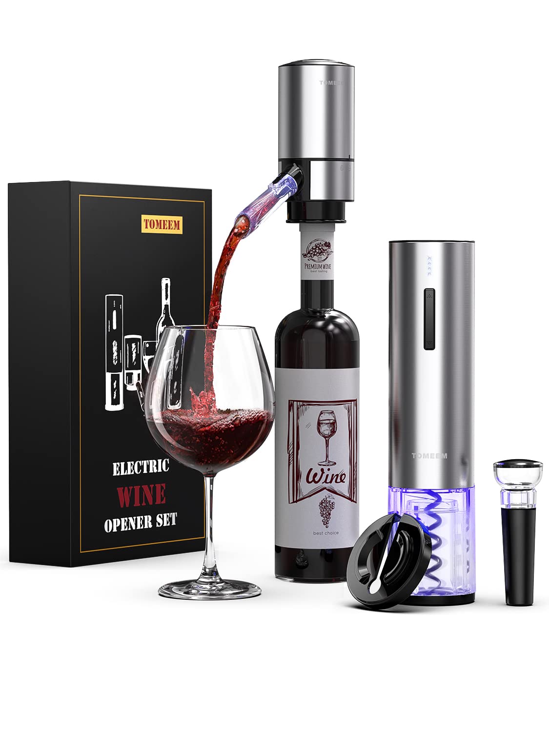 TOMEEM rechargeable wine gift set box with corkscrew for effortless gifting.