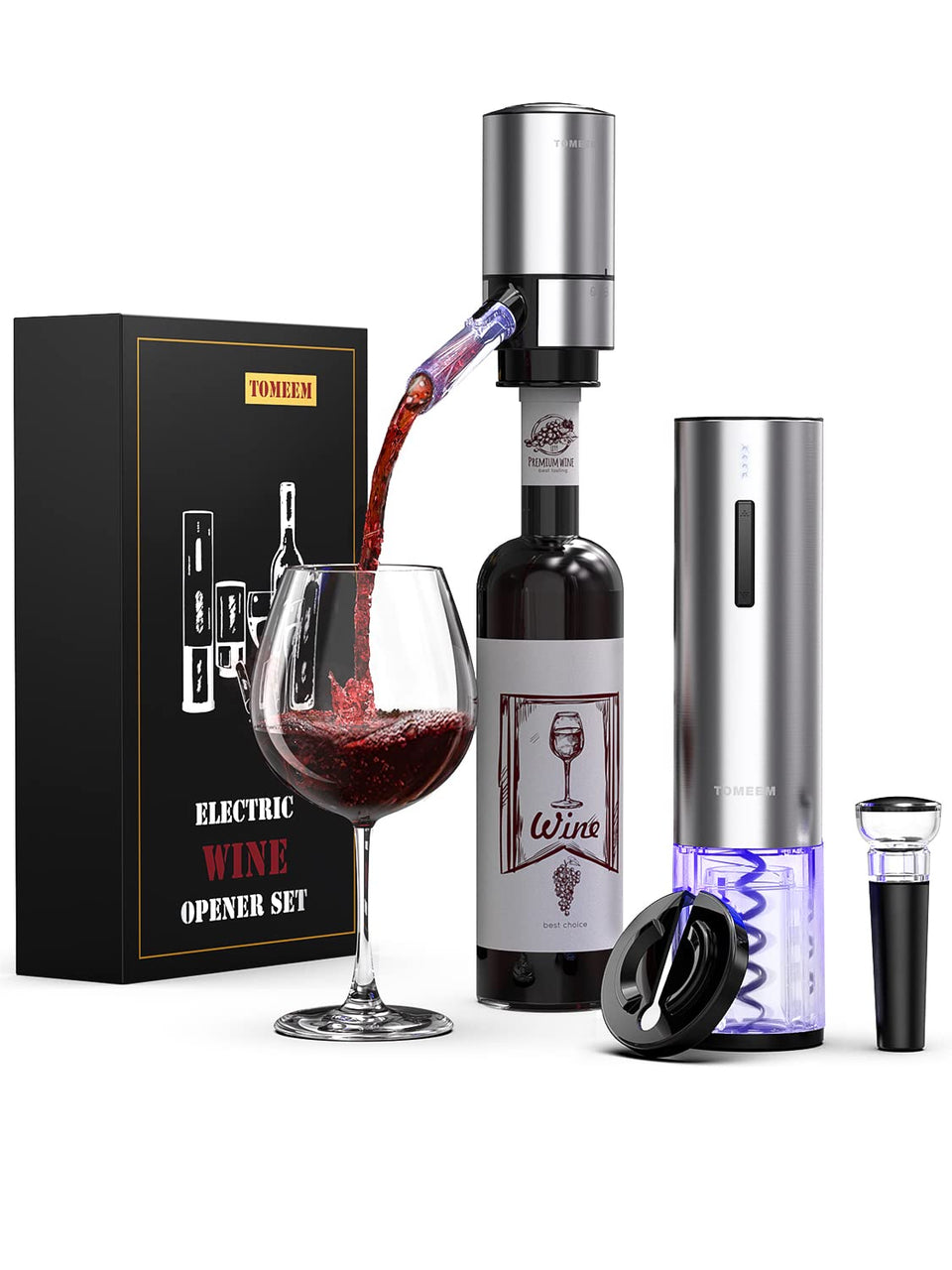 TOMEEM rechargeable wine gift set box with corkscrew for effortless gifting.