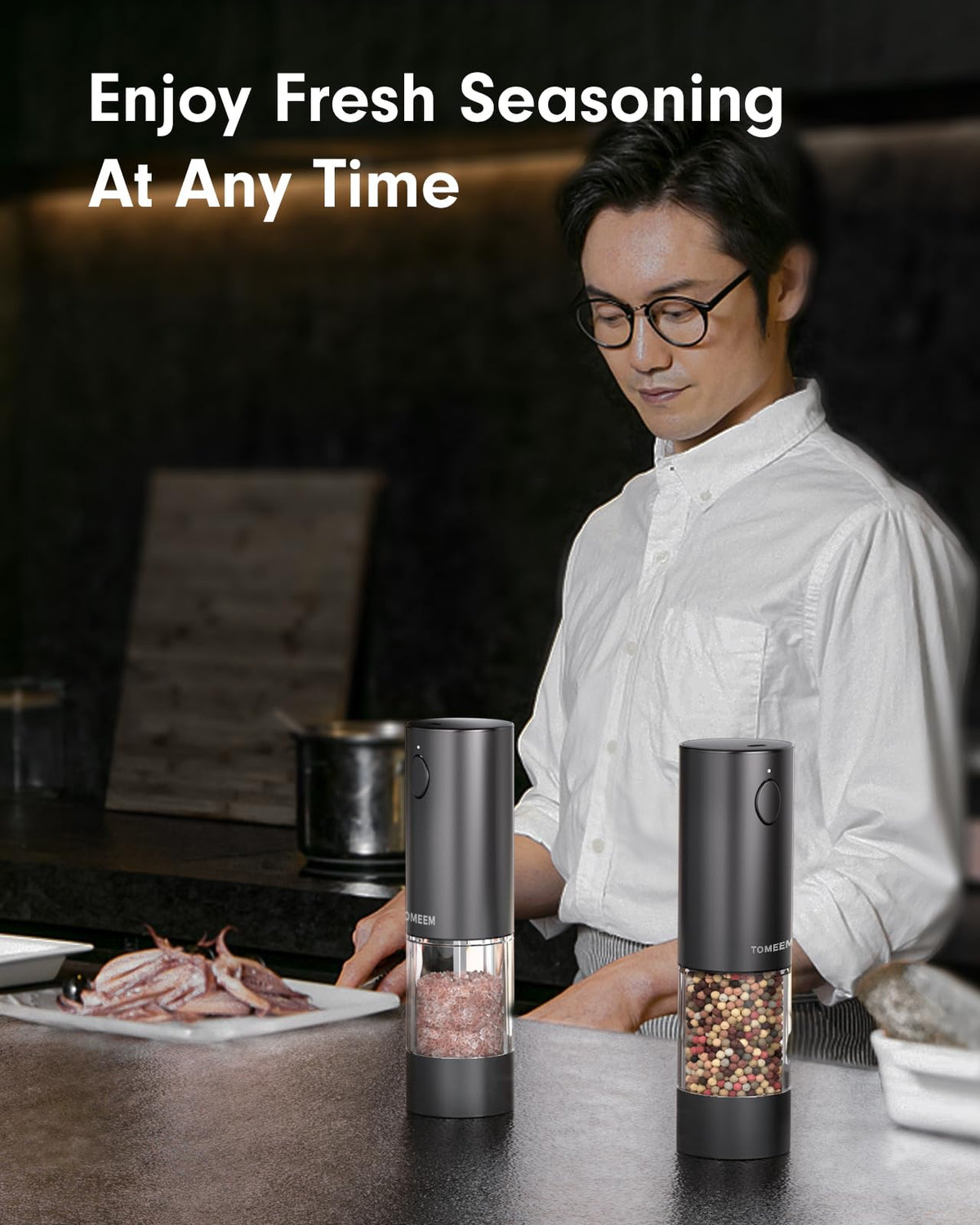 TOMEEM sleek stainless-steel grinder for elegant table presence.
