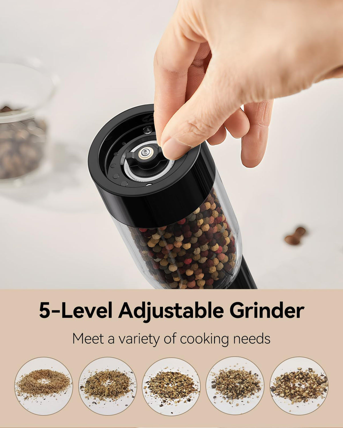 Storage base keeps salt and pepper set neatly organized.