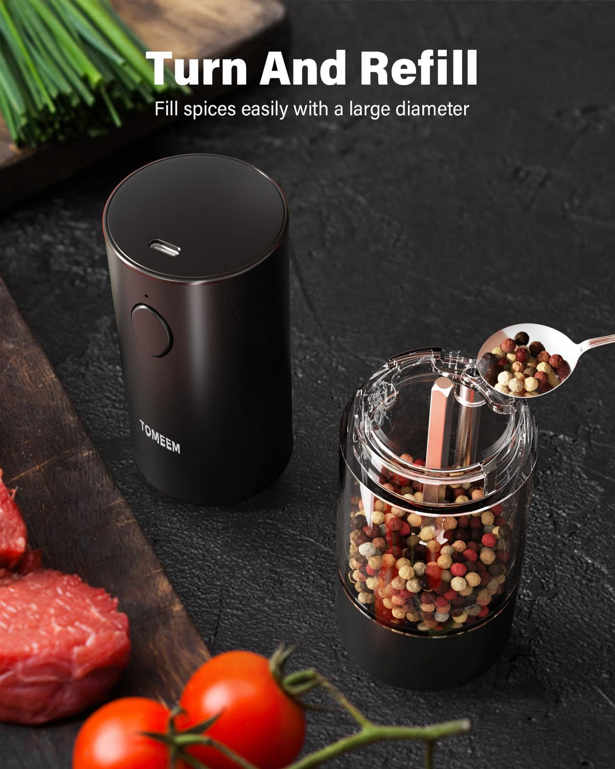 TOMEEM Type-C rechargeable grinder with long-lasting battery for daily use.