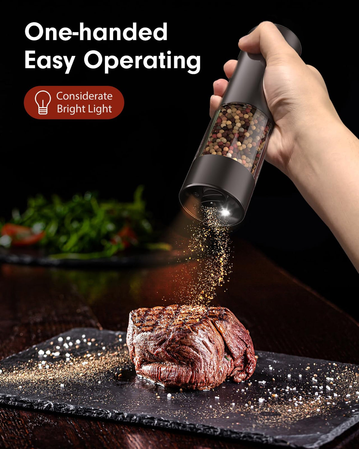 TOMEEM upgraded capacity grinder highlighting 66 g per grind for family meals.