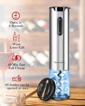 Tomentific compact wine opener with stand saves space and stays ready.