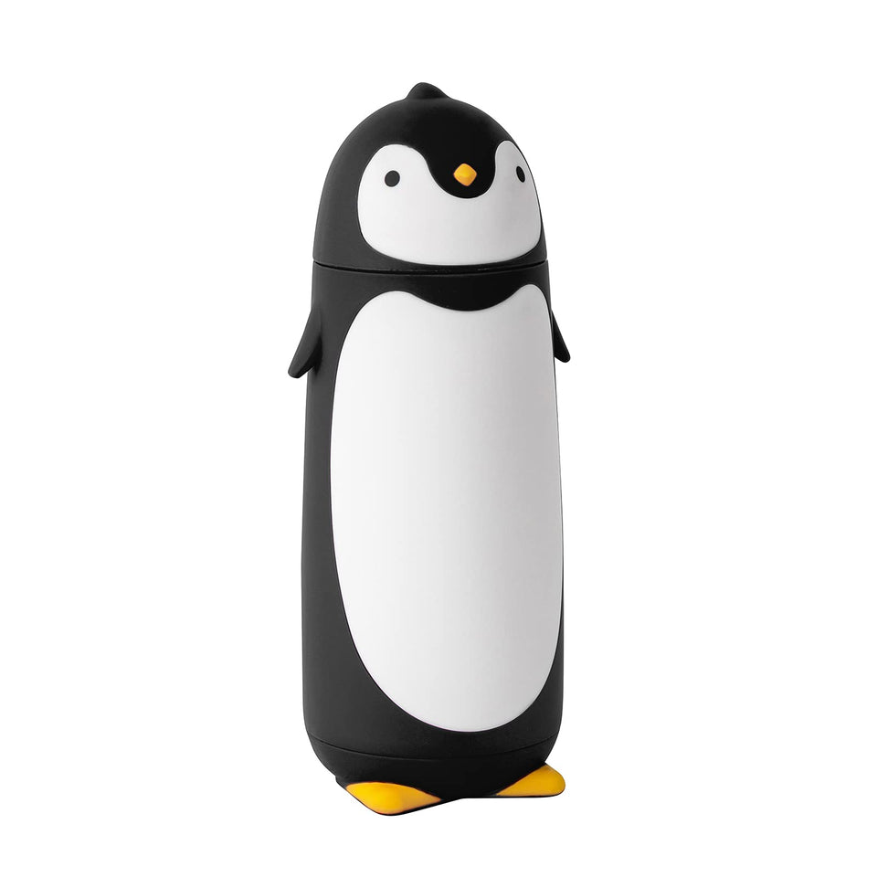 TOMLFF Penguin thermos cap close-up showing secure leak-proof seal for on-the-go drinking