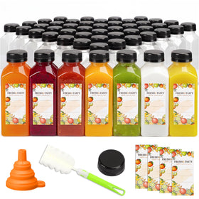 TOMNK 100pcs 12oz juice bottles with caps for bulk beverage prep and storage.