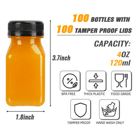 TOMNK 100pcs 4oz bottles set ideal for batch juice, sauces, or party favors.