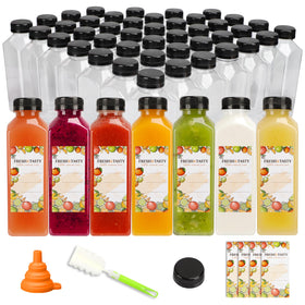 TOMNK 16oz juice bottles with black caps and labels for branding and take-away