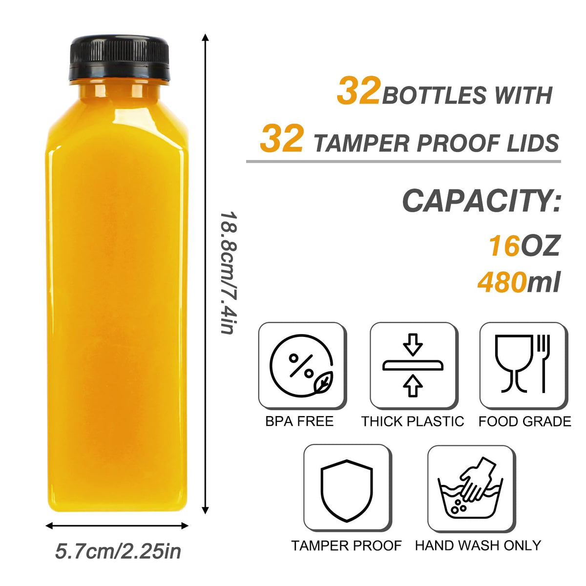 TOMNK 16oz bottles with caps for fresh, spill-free beverages.
