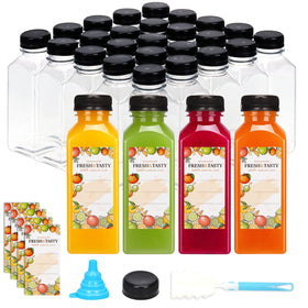 TOMNK 32pcs juice bottles with caps and labels for hygienic, on-the-go drinks.