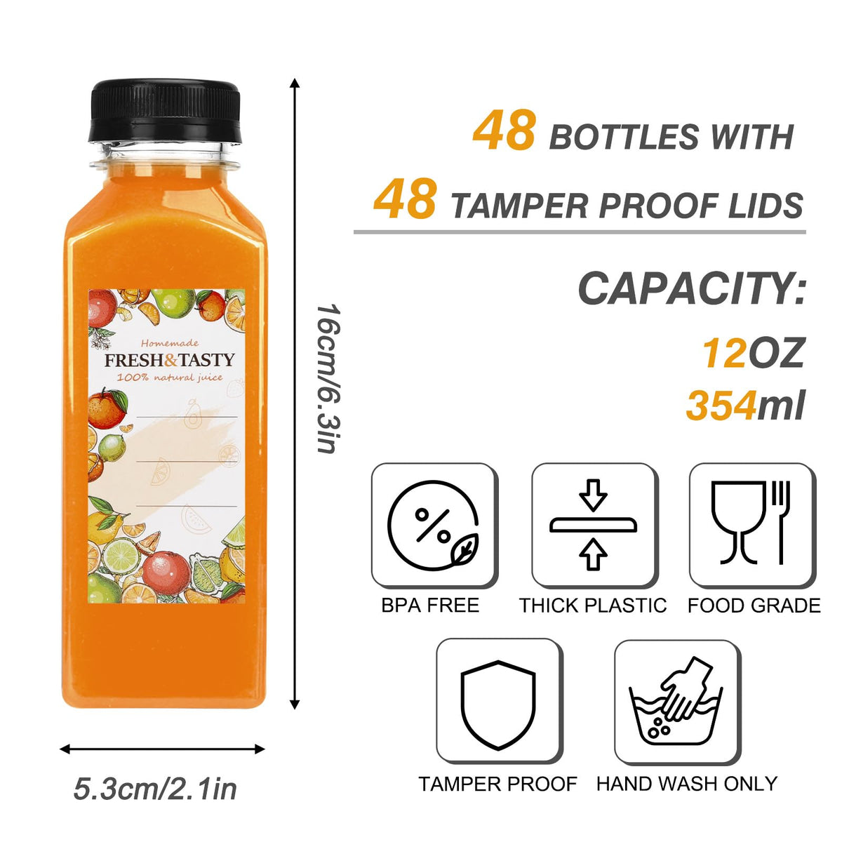TOMNK 48-piece juice bottle set includes funnel and cleaning brush