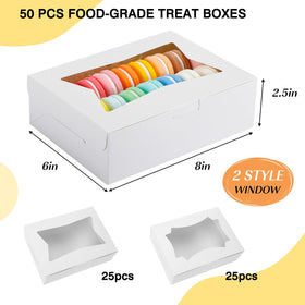 Tomnk 50-pack bakery boxes with window side view highlighting convenient bulk packaging.