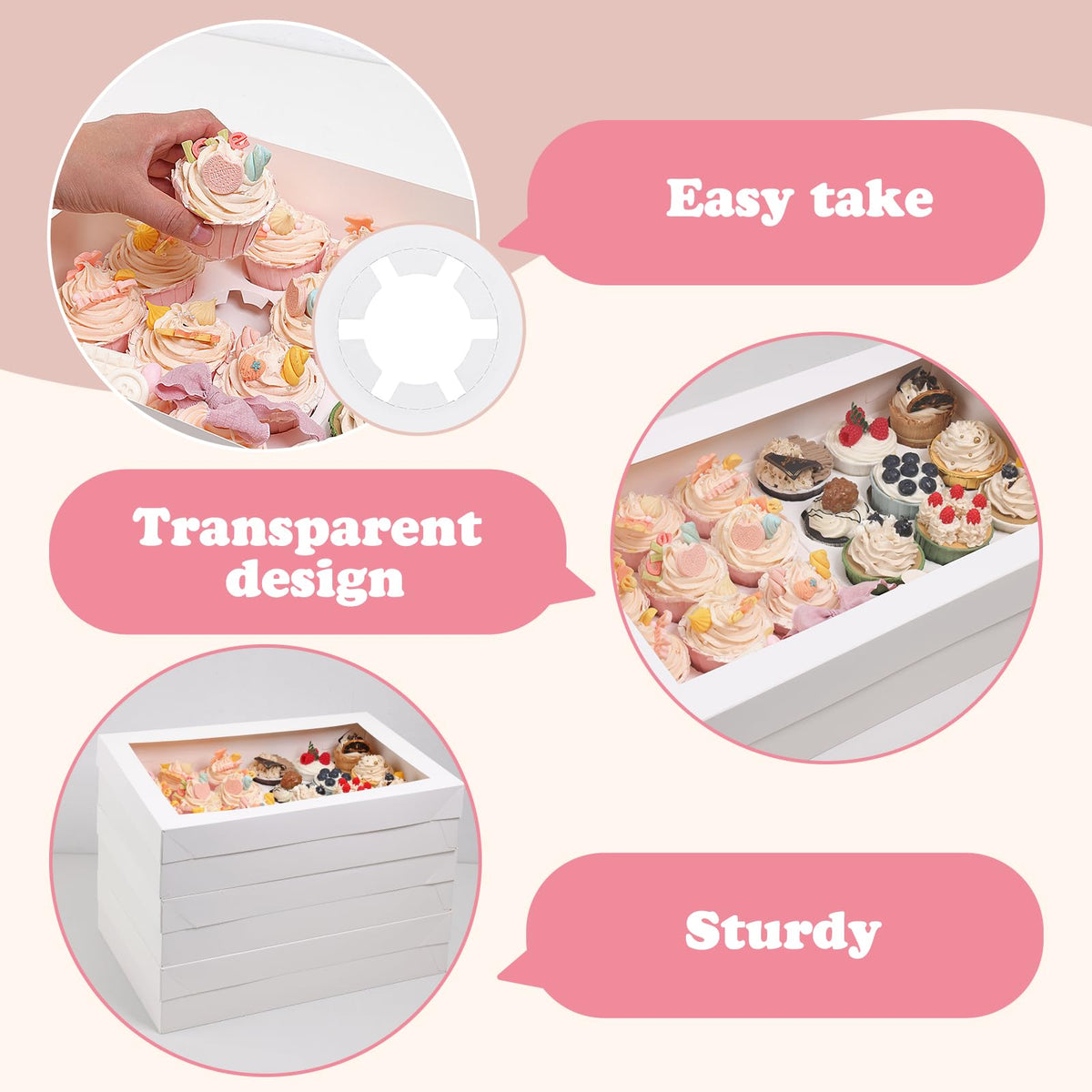 TOMNK cupcake box with window is perfect for birthdays and weddings.