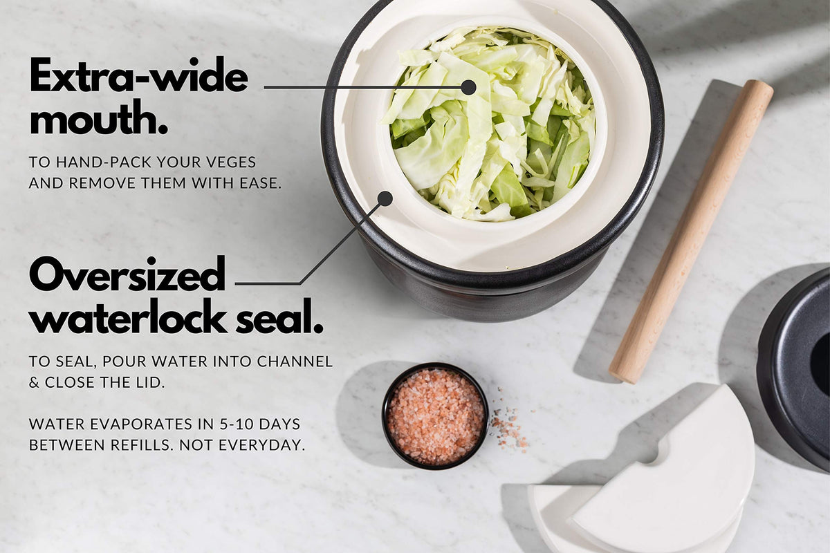 TOMO ceramic crock with glazed interior for odor-free, easy cleaning