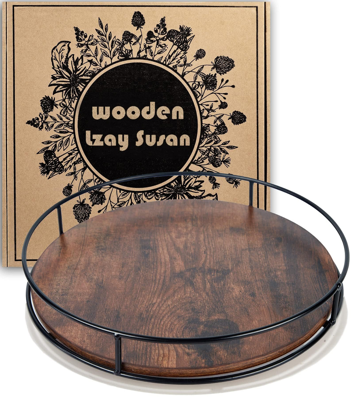 Tomoaza 12-inch wood Lazy Susan in rustic brown for organized counter space.