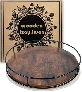 Tomoaza 12-inch wood Lazy Susan in rustic brown for organized counter space.