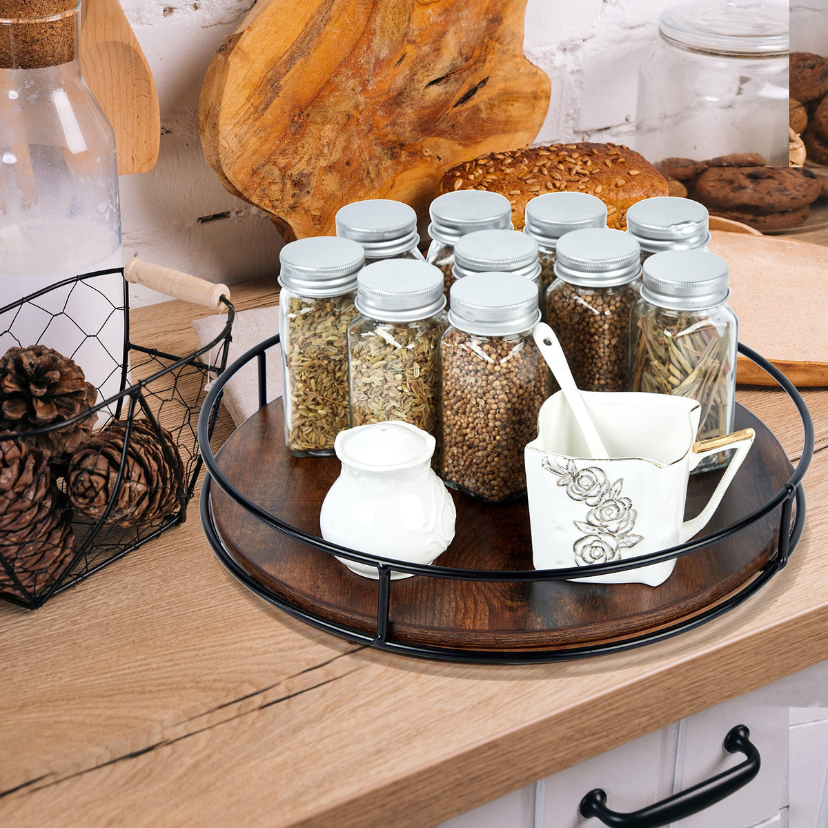 Tomoaza Lazy Susan used as a stylish centerpiece on a dining table.