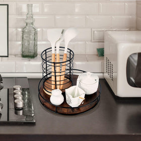 Water-resistant MDF surface on Tomoaza Lazy Susan is easy to wipe clean.