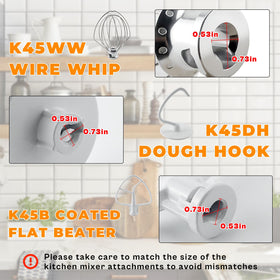 TOMOON 3-piece attachments pack for KitchenAid, compatible with 4.5–5 quart mixers.