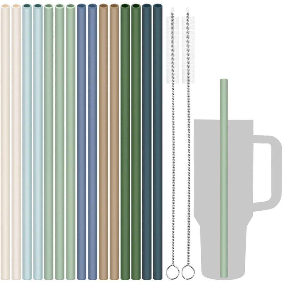 Tomorotec 15-pack silicone straws for Stanley tumblers, flexible and safe for daily use