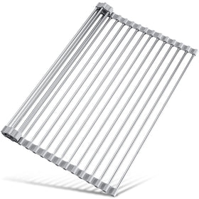 Tomorotec over-sink dish rack in grey offers a sturdy drying surface above the sink for air drying dishes
