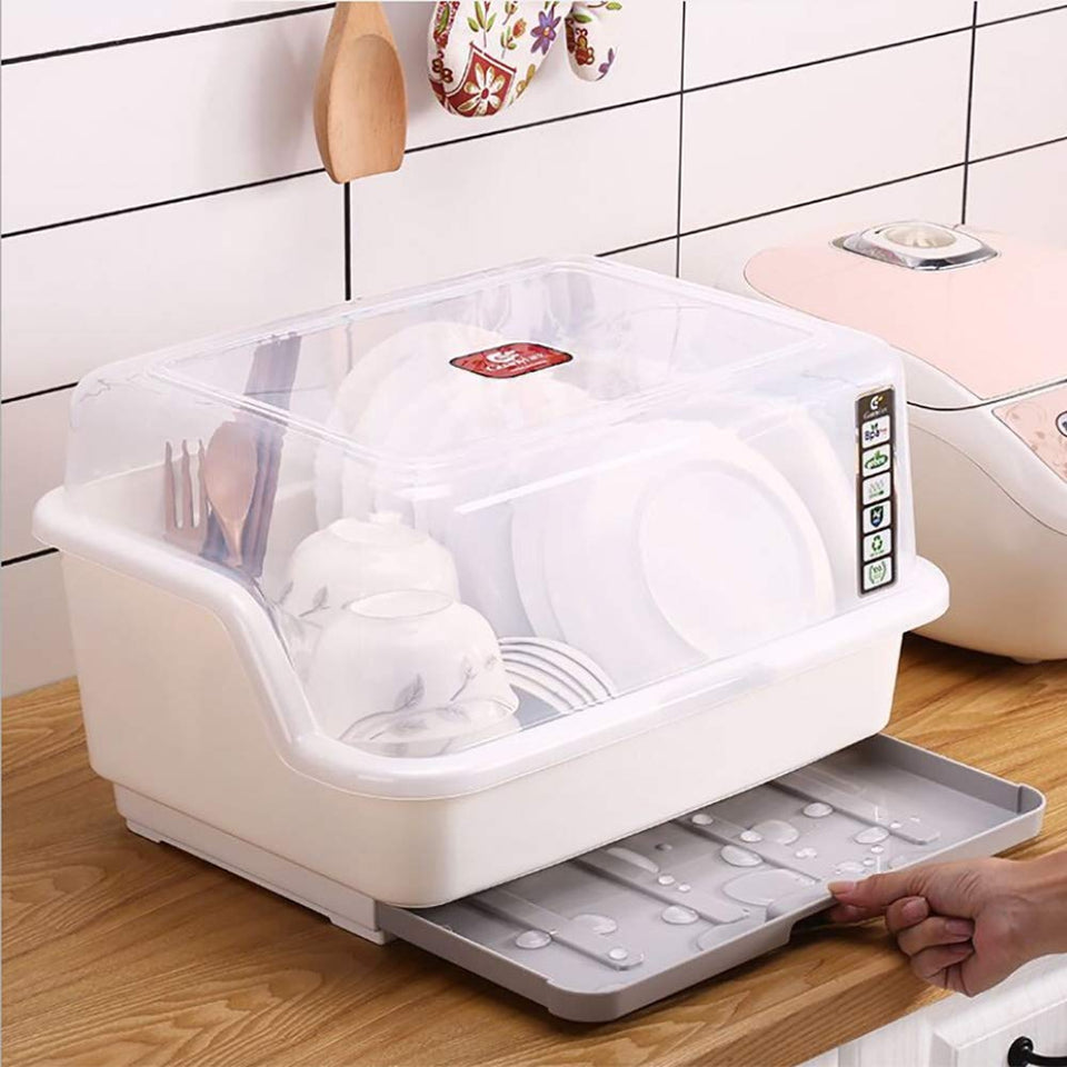 Tomorotec drying rack with lid cover keeps dishes organized and protected