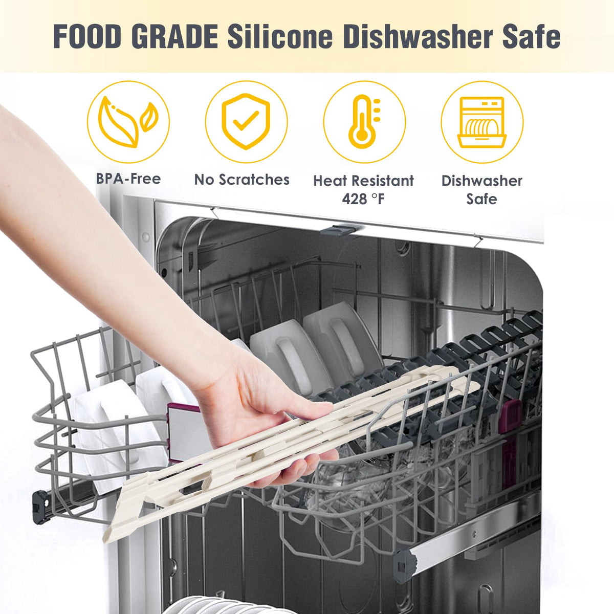 Tomorotec multi-functional rack doubles as a heat-safe trivet for hot cookware.