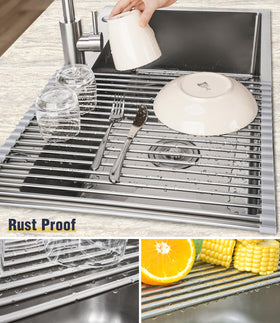 Tomorotec roll-up drying rack folded for compact storage on kitchen counters.