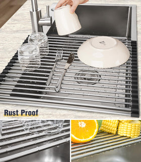 Close-up of Tomorotec stainless steel drying rack showing rust-resistant surface