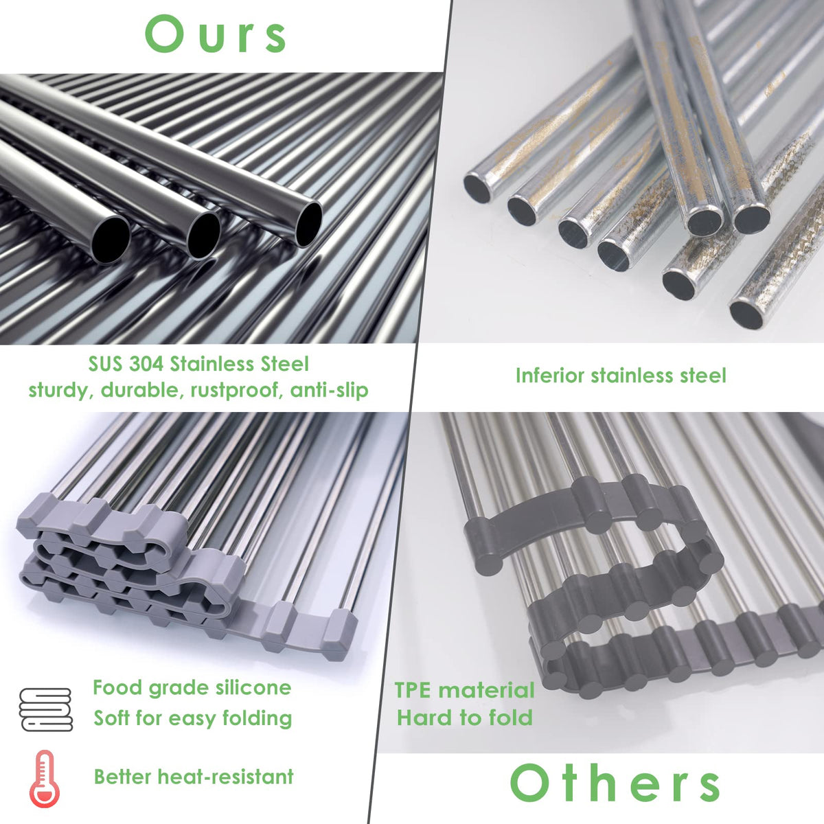Tomorotec SUS304 stainless steel dish drainer highlights sturdy, rust-free performance.
