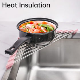 Tomorotec pink triangle rack helps keep a neat kitchen.