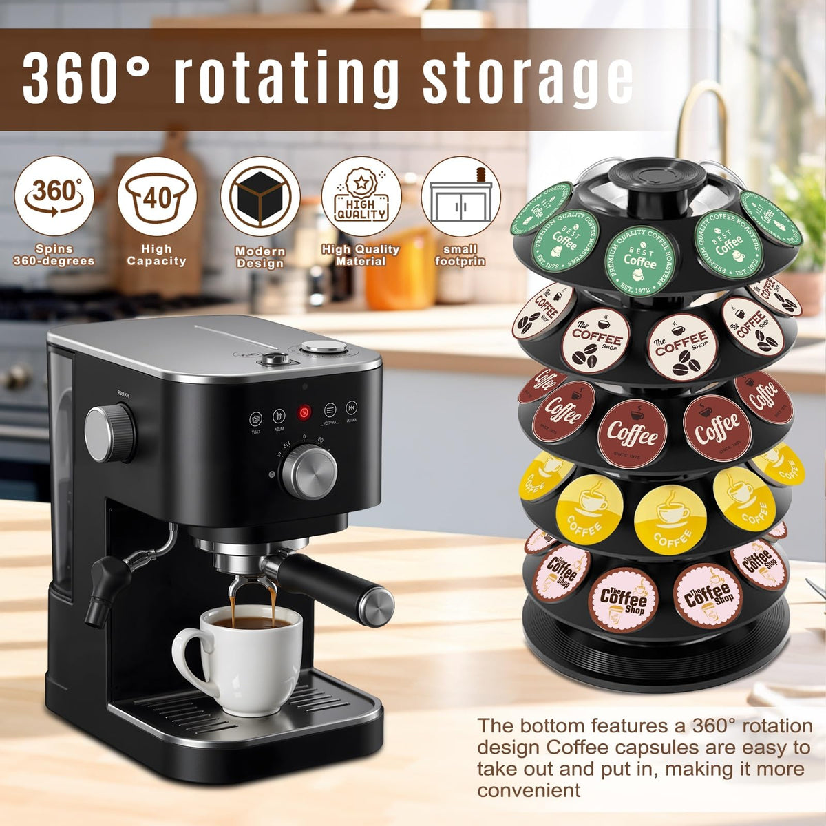 TOMSHUB 40-pod carousel keeps coffee options neatly in reach.