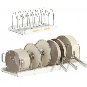TOMSHUB expandable organizer base assembly keeps pots neatly arranged under the cabinet