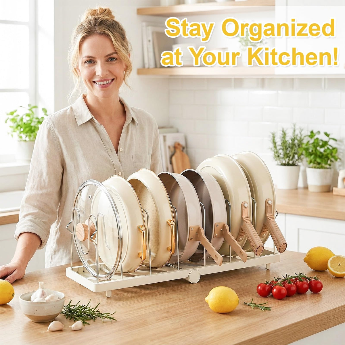 Lid holder slot keeping lids upright and reachable