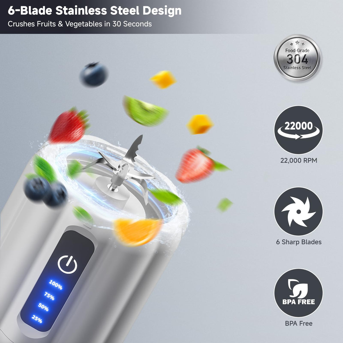 TOMUOO portable blender LED display shows battery status for planned sessions