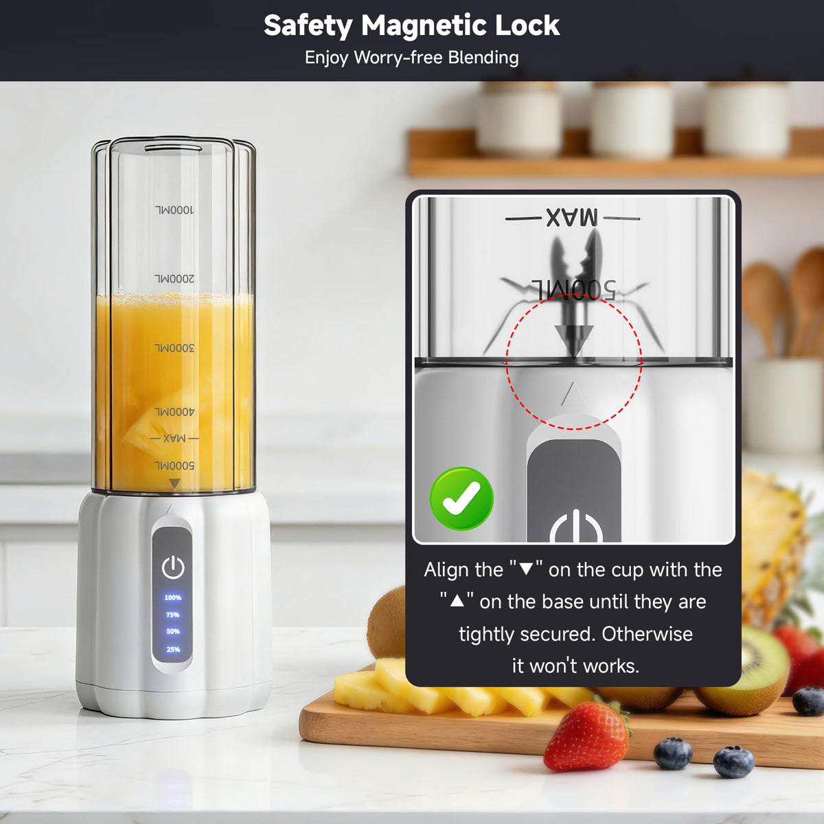 TOMUOO magnetic induction lock keeps blender safe during use