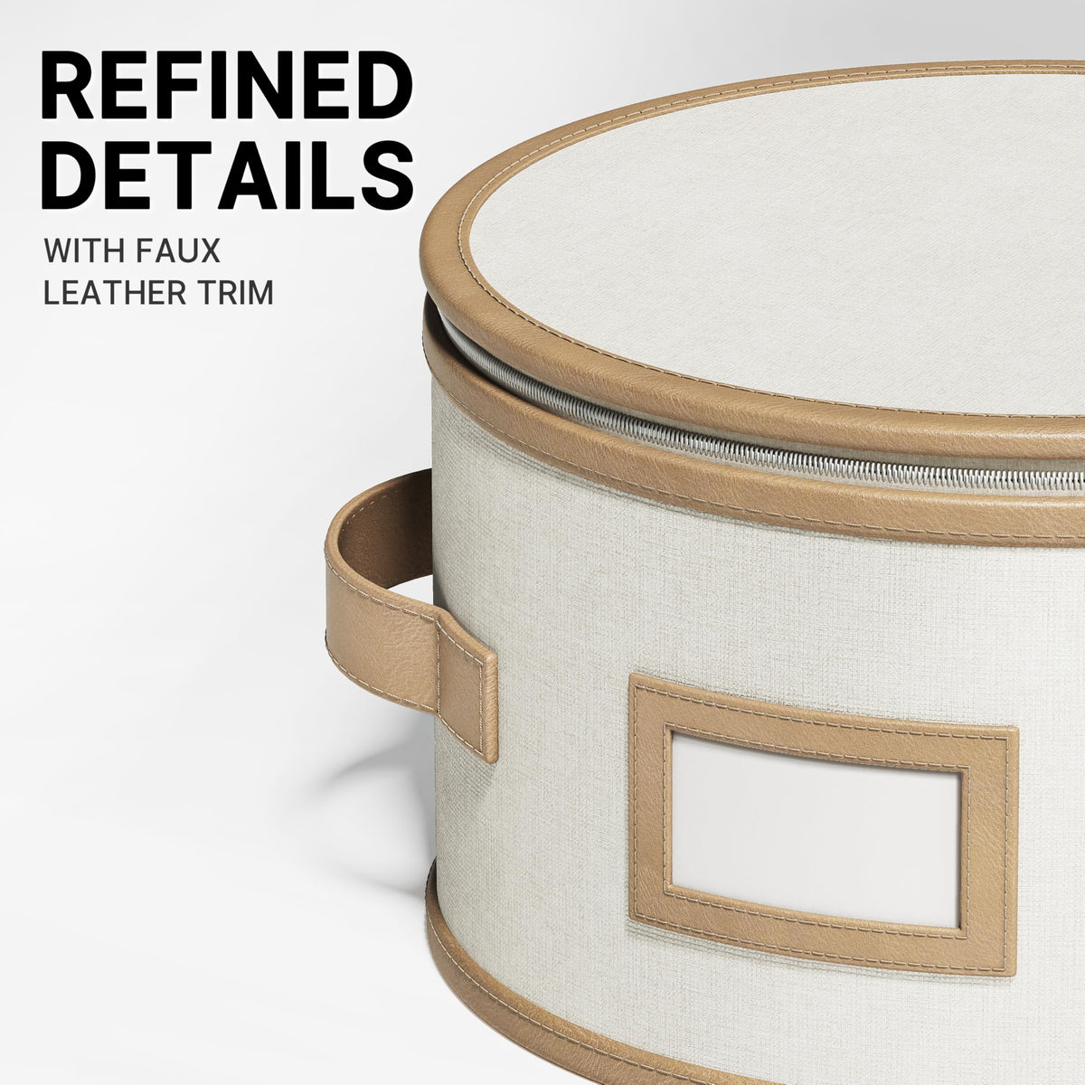 TomVista beige storage with quilted interior protecting china in style