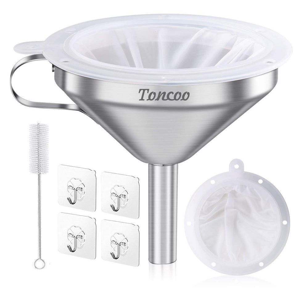 Toncoo 5-Inch stainless steel funnel with 200-mesh filter for precise pouring
