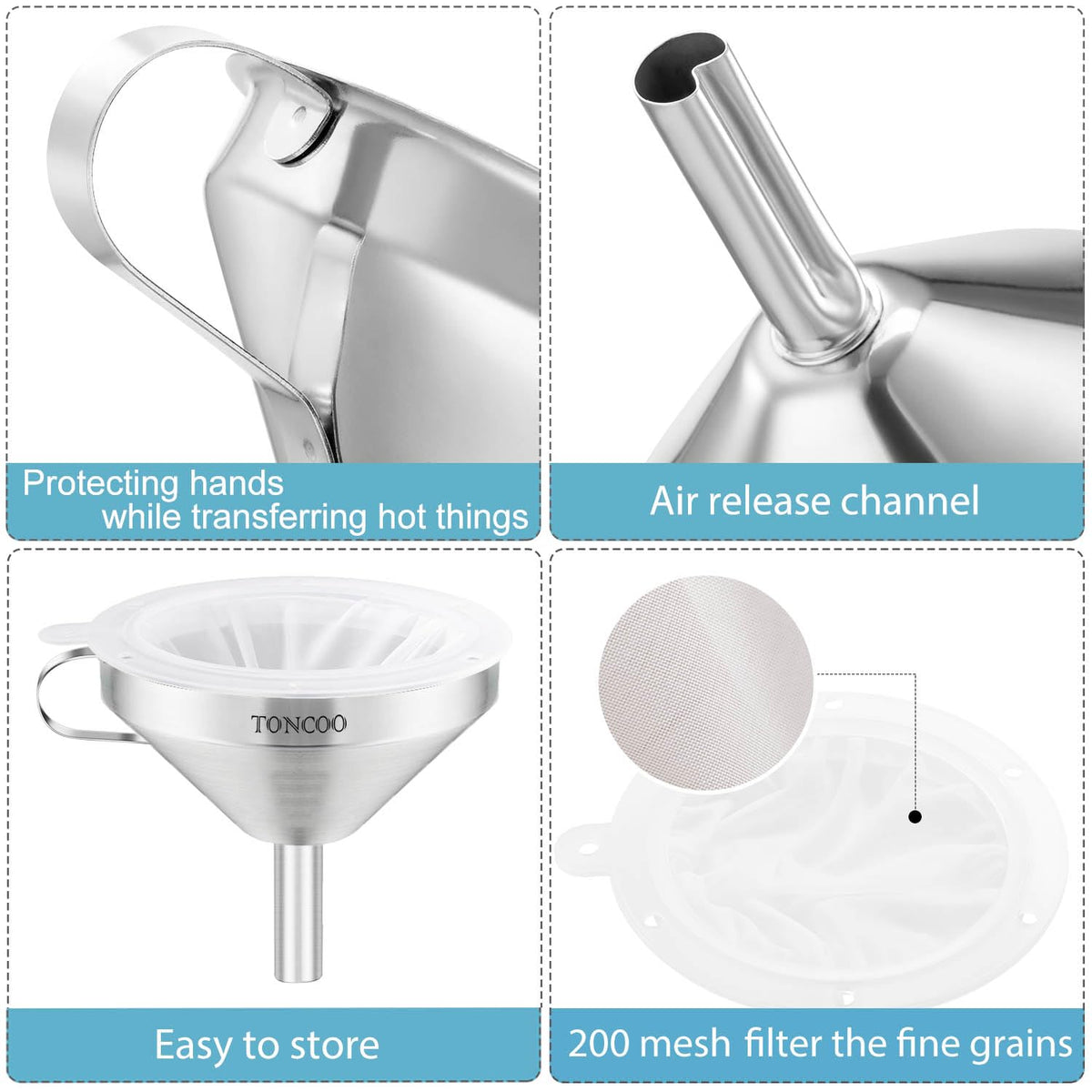 Toncoo milk strainer helps separate solids from liquids efficiently.