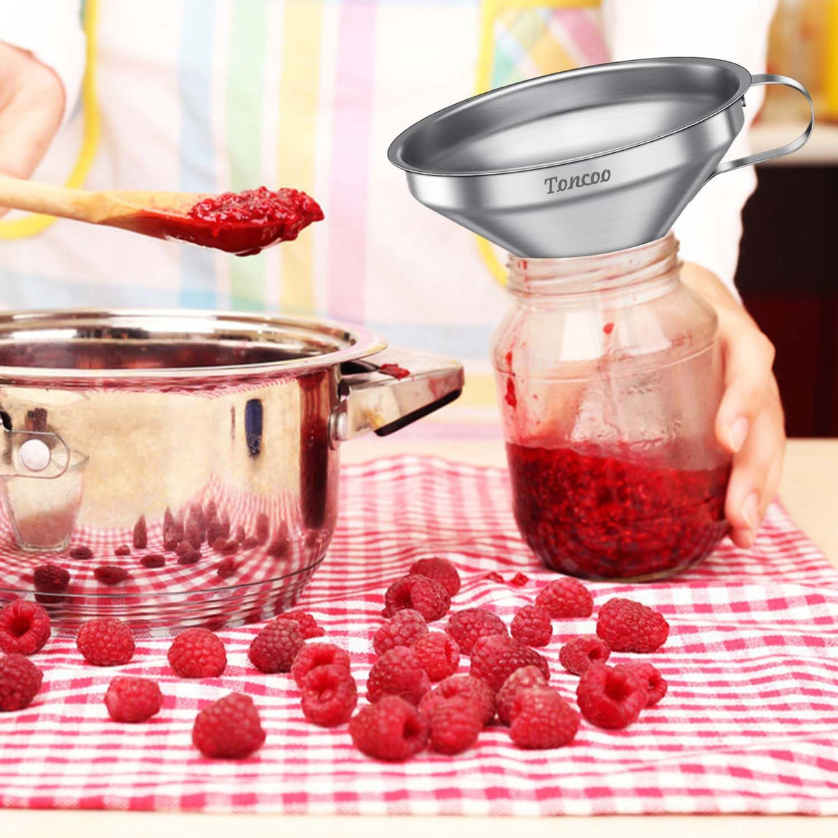 Toncoo premium metal funnel set for versatile kitchen tasks.