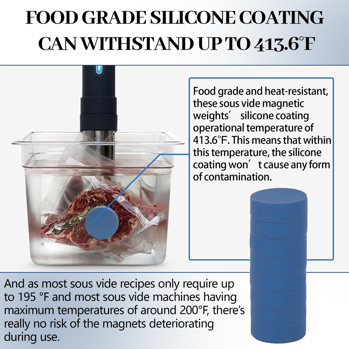 TonGass weights with heat-resistant silicone coating for safe sous vide use.