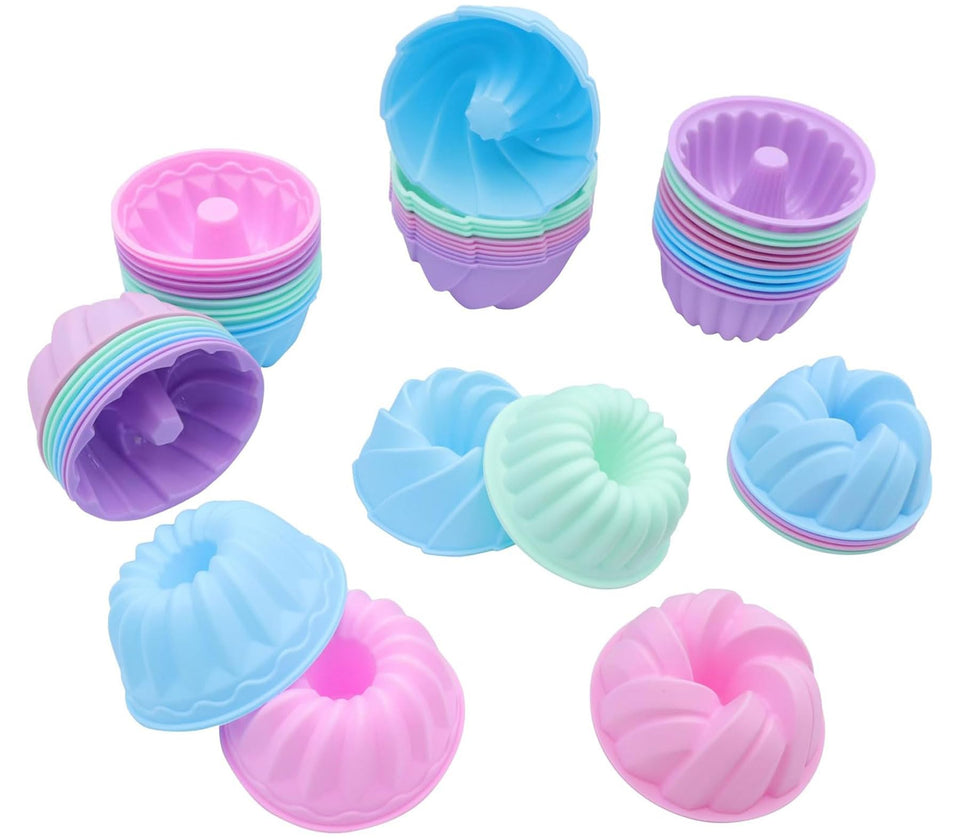 Tongjude 48-piece silicone donut mold set stacked to save cabinet space.