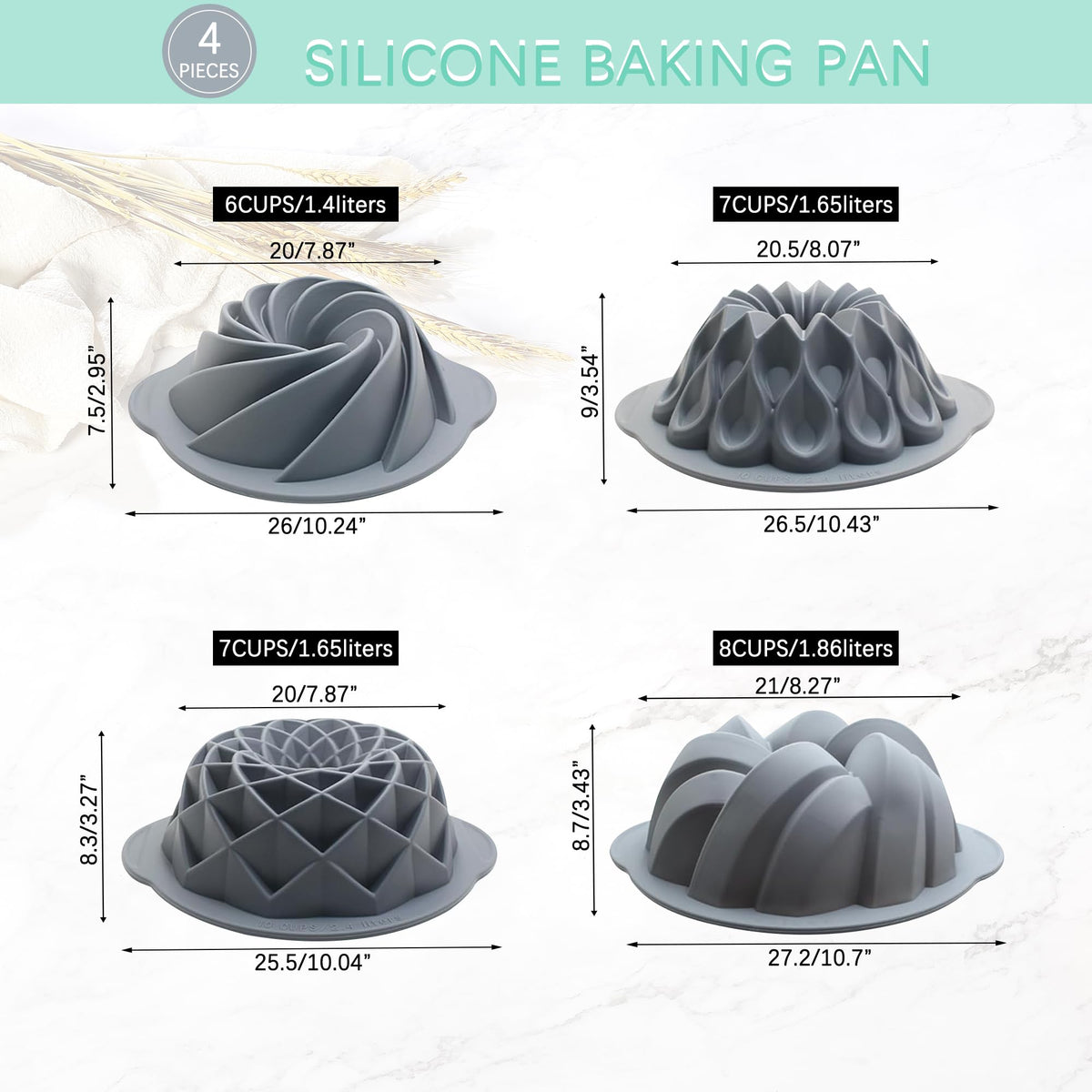 Tongjude silicone fluted cake pans easy demould design for clean slices.