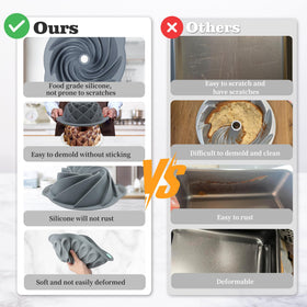 Tongjude silicone fluted cake pans microwave-safe setup for versatile baking.