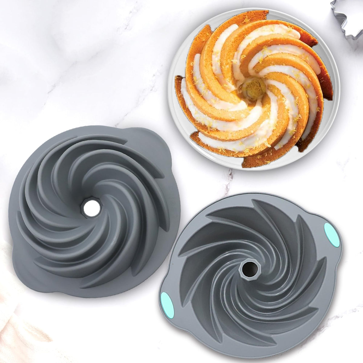 Tongjude silicone fluted cake pans interior non-stick finish for effortless release.