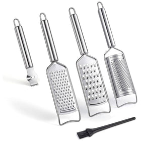 Tongjude stainless steel cheese grater set hero image shows versatile 5-piece kit