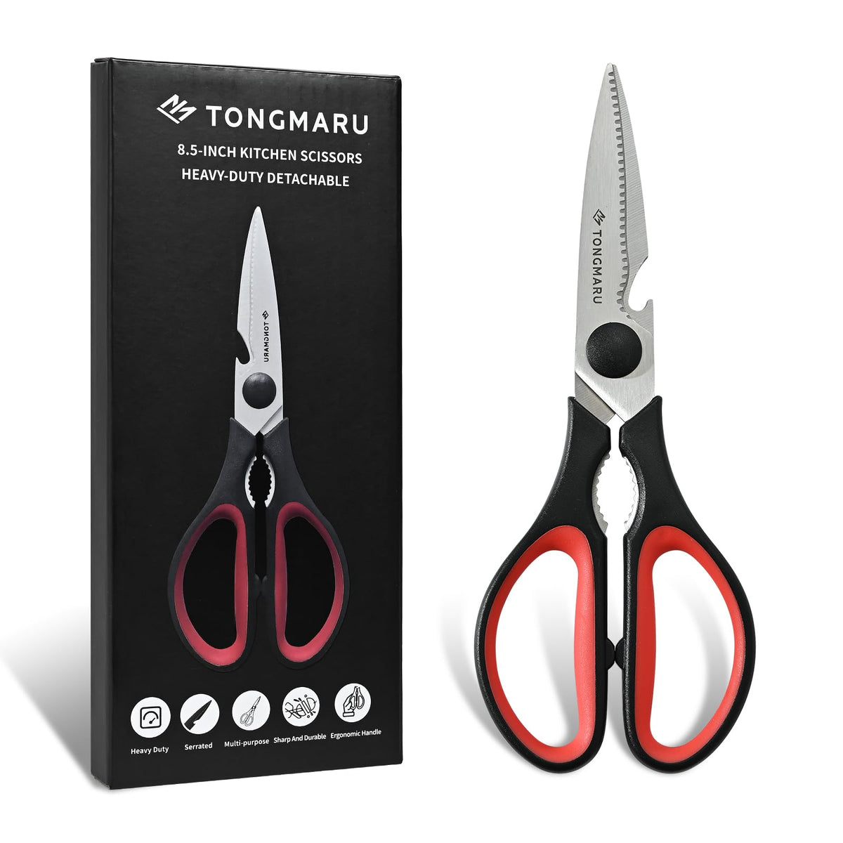 Tongmaru kitchen shears close-up of heavy-duty blades for precise cuts.