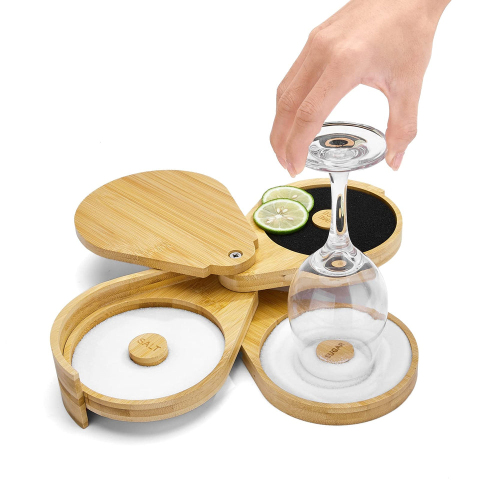 TonJin Margarita salt rimmer with 3-tier wood design for organized rims