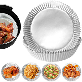 Tonmom aluminum foil air fryer liners in a 100-pack for mess-free cooking.