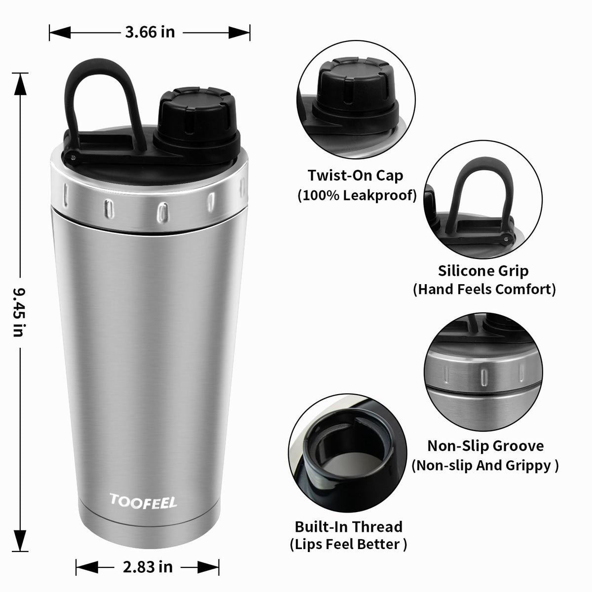 TOOFEEL double-wall insulated bottle reduces condensation and keeps beverages warm.